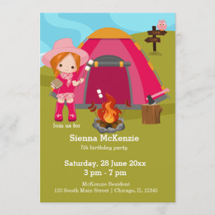 Invitation Fille d'anniversaire de camping