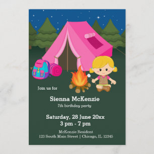 Invitation Fille d'anniversaire de camping