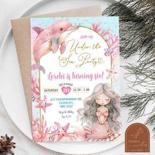 Invitation Fille d'anniversaire de fête en mer de sirène daup