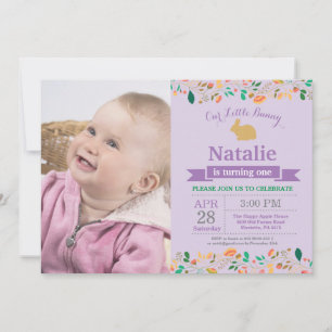 Invitation Fille d'anniversaire de lapin Œuf de Pâques 1er Pr