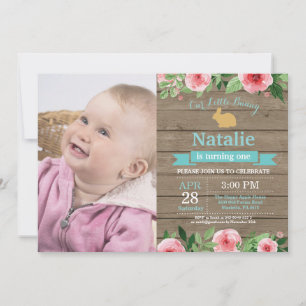 Invitation Fille d'anniversaire de lapin Œuf de Pâques 1er Pr