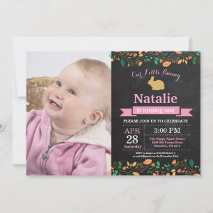 Invitation Fille d'anniversaire de lapin Œuf de Pâques 1er Pr