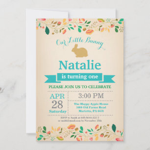 Invitation Fille d'anniversaire de lapin Œuf de Pâques 1er Pr