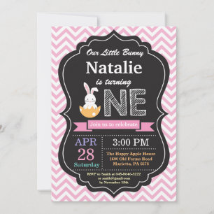 Invitation Fille d'anniversaire de lapin Œuf de Pâques 1er Pr