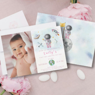 Invitation Fille d'anniversaire de l'espace Astronaut roquett