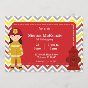 Invitation Fille d'anniversaire de pompier