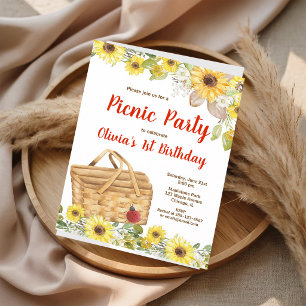 Invitation Fille d'anniversaire d'été Pique-nique Tournesol