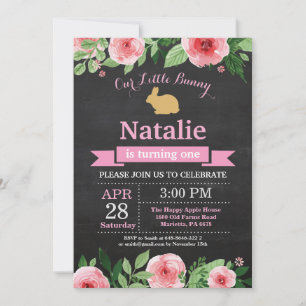 Invitation Fille d'anniversaire lapin de Pâques 1er Premier a