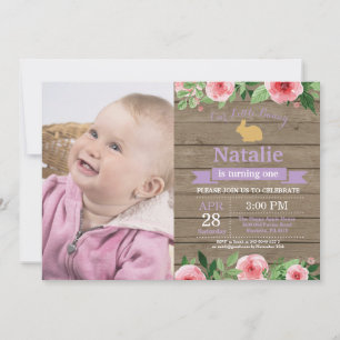 Invitation Fille d'anniversaire lapin de Pâques 1er Premier a