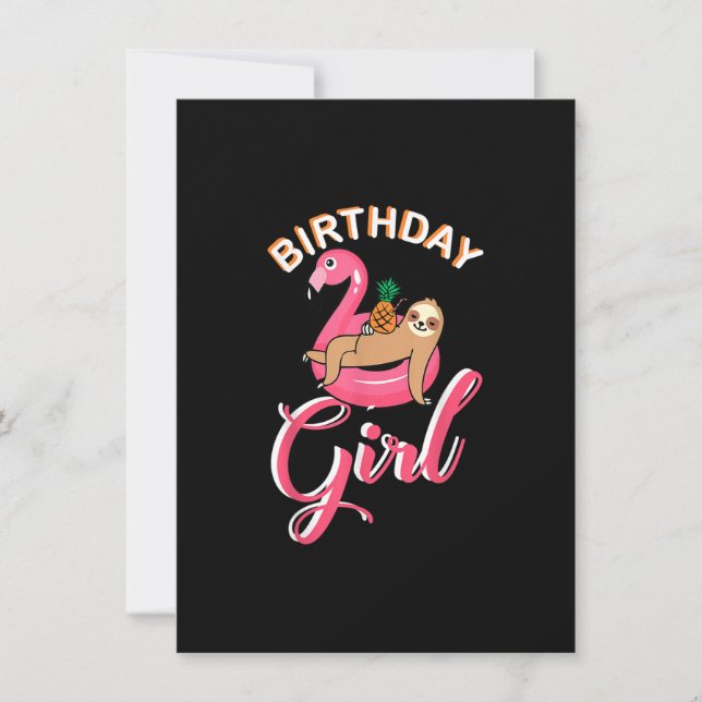 Invitation Fille d'anniversaire paresseux flamant rose pineap (Devant)