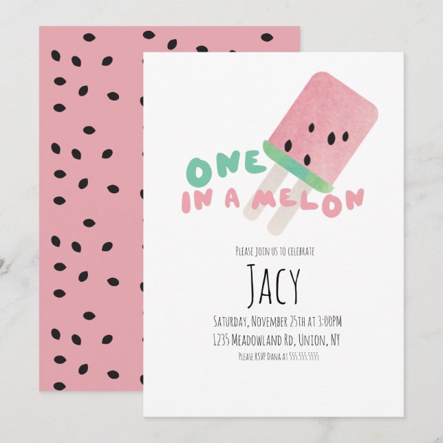 Invitation Fille d'anniversaire pastèque / Fête d'une pastèqu (Devant / Derrière)