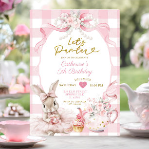 Invitation Fille d'anniversaire Pink Bunny Tea Party Let's P