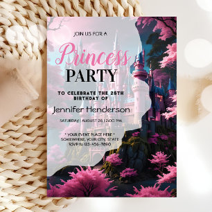 Invitation Fille d'anniversaire princière rose violet rose