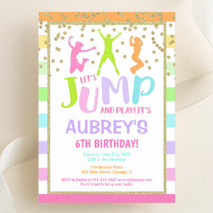 Invitation Fille d'anniversaire saut trampoline paillettes ar