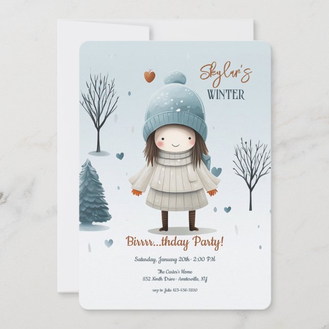 Invitation Fille dans la neige (Devant)