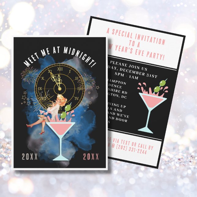 Invitation Fille dans un Martini Glass fête du réveillon du N (Créateur téléchargé)