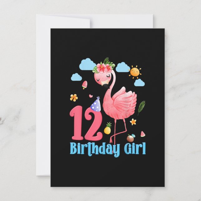 Invitation Fille de 12 ans Anniversaire Flamant 12 Ans Tropic (Devant)