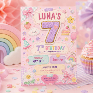 Invitation Fille de 7 ans pour une fête d'anniversaire arc-en