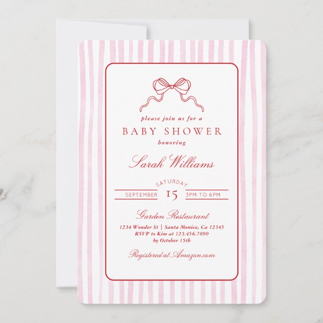 Invitation Fille de Baby shower blanc et rose (Devant)