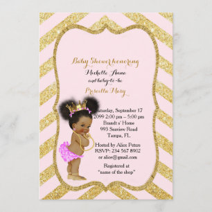 Invitation FILLE de baby shower, chevron d'or, blanc et