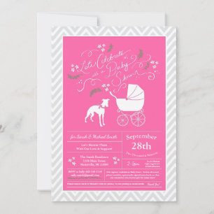 Invitation Fille de Baby shower de Chien Whippet rose