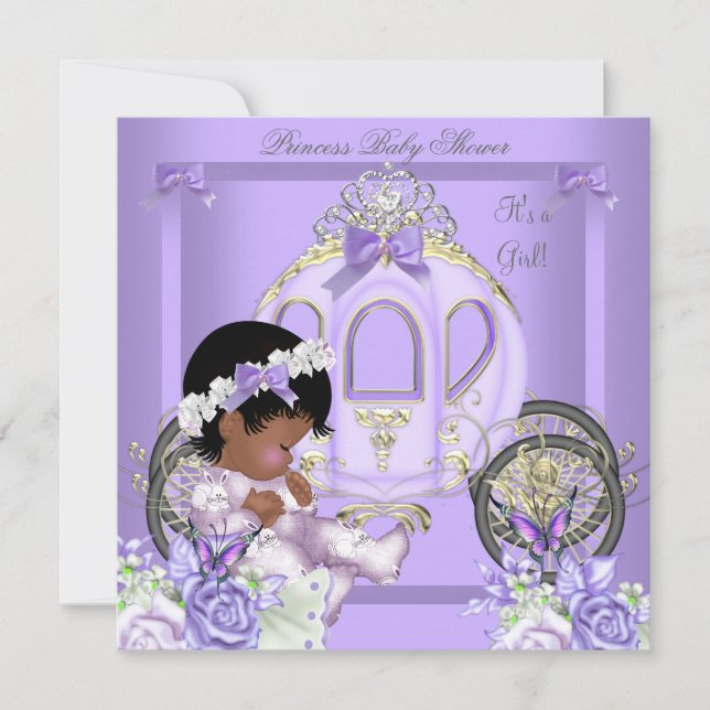 Invitation Fille de Baby shower de lavande afro-américaine 5 (Devant)