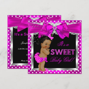 Invitation Fille de Baby Shower Rose Chaud Afro-Américaine