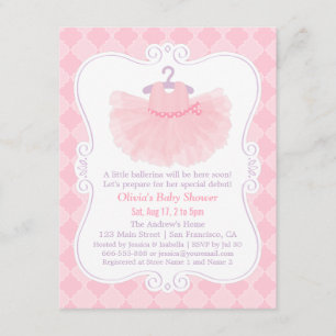 Invitation Fille de Baby Shower Rose Tutu de Ballerine Maroca