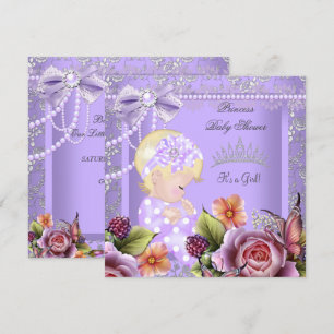 Invitation Fille de Baby Shower Vintage Rose Lavande Blonde