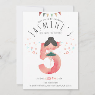 Invitation Fille de ballet rose fantaisiste 5e anniversaire