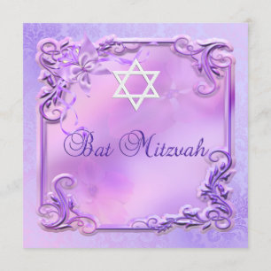 Invitation Fille de Bat Mitzvah Fleur floral rose violet