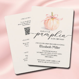 Invitation Fille de bébé Fête de la citrouille à l'arc rose T