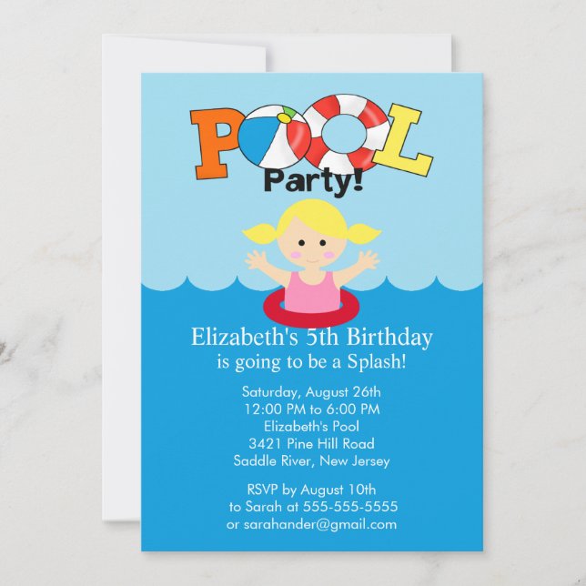 Invitation Fille de blonde d'invitation d'anniversaire de (Devant)