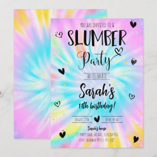 Invitation Fille de bois Tie Dye fête d'anniversaire
