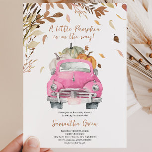 Invitation Fille de camion de citrouille rose Baby Shower