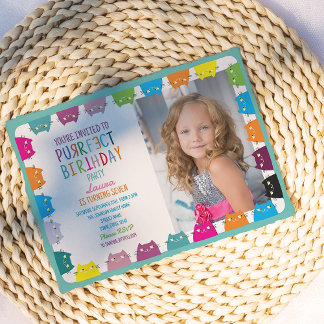 Invitation Fille de chat Photo fête d'anniversaire