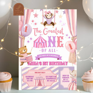 Invitation Fille de cirque ONE anniversaire rose violet le pl