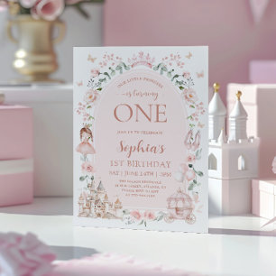 Invitation Fille de conte de fées rose rose 1er anniversaire