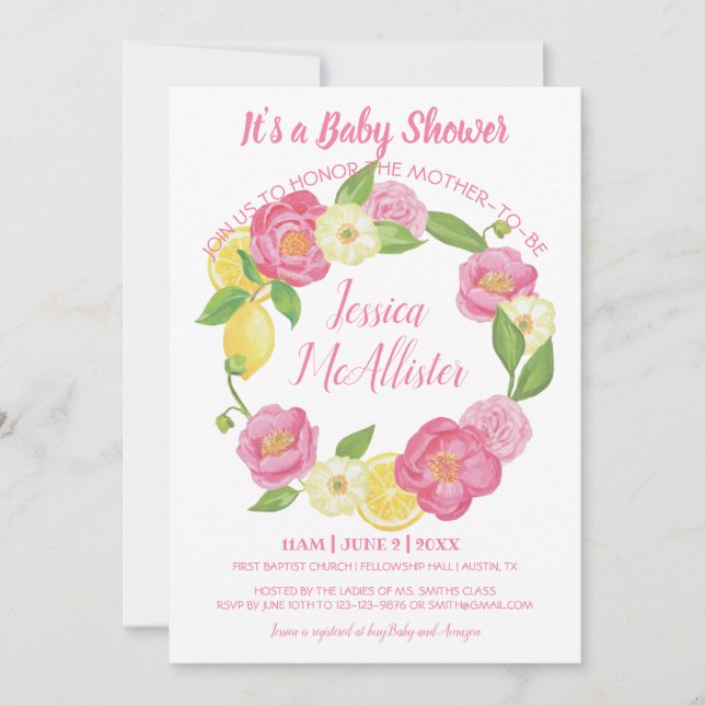Invitation Fille de couronne Roses roses rose Baby shower de  (Devant)