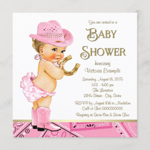 Invitation Fille de cowboy Rose Or Fer à Cheval Baby Shower