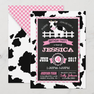 Invitation Fille de cowhide des animaux de ferme En vichy Fil