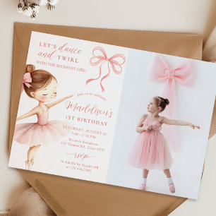 Invitation Fille de danseuse de ballet à ruban rose Photo de 