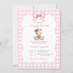 Invitation Fille de douche bébé à la fraise Beary Sweet