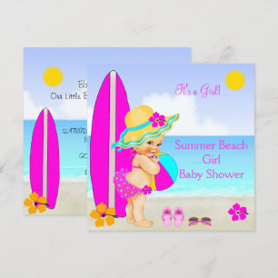 Invitation Fille de douche de bébé de plage Chapeau de soleil