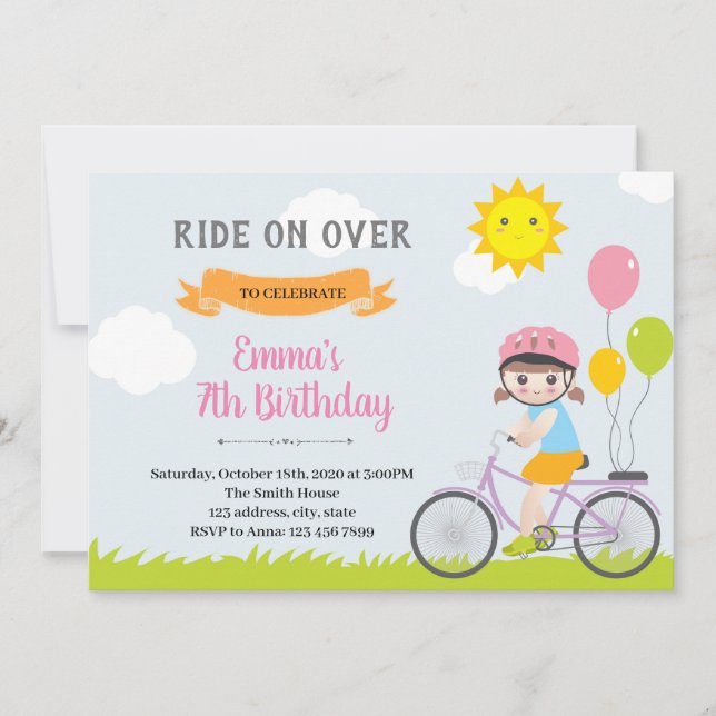 Invitation Fille de Fête à Vélo (Devant)