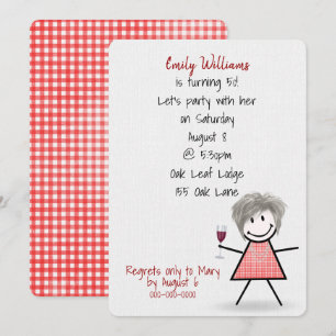 Invitation Fille de fête d'anniversaire 50 ans avec du vin