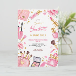 Invitation Fille de fête d'anniversaire Chic Maquillage Glamo