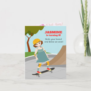 Invitation Fille de fête d'anniversaire de parc de skater amu