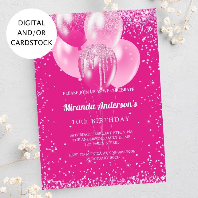 Invitation Fille de fête d'anniversaire montgolfière rose bal (Créateur téléchargé)