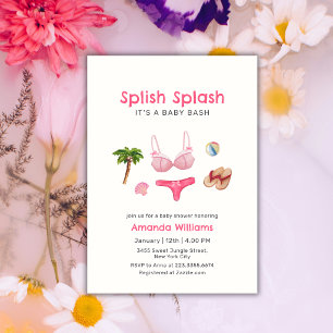 Invitation Fille de Fête sur la Plage Rose Splish Splash Baby